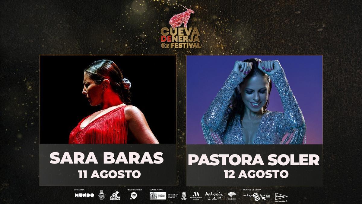 El cartel anunciador de las actuaciones de Sara Baras y Pastora Soler en la Cueva de Nerja.