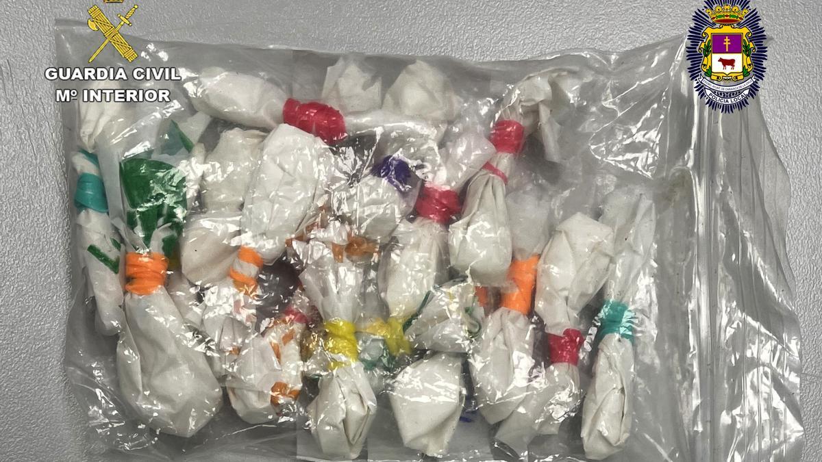 Dosis de cocaína incautadas en Caravaca de la Cruz.
