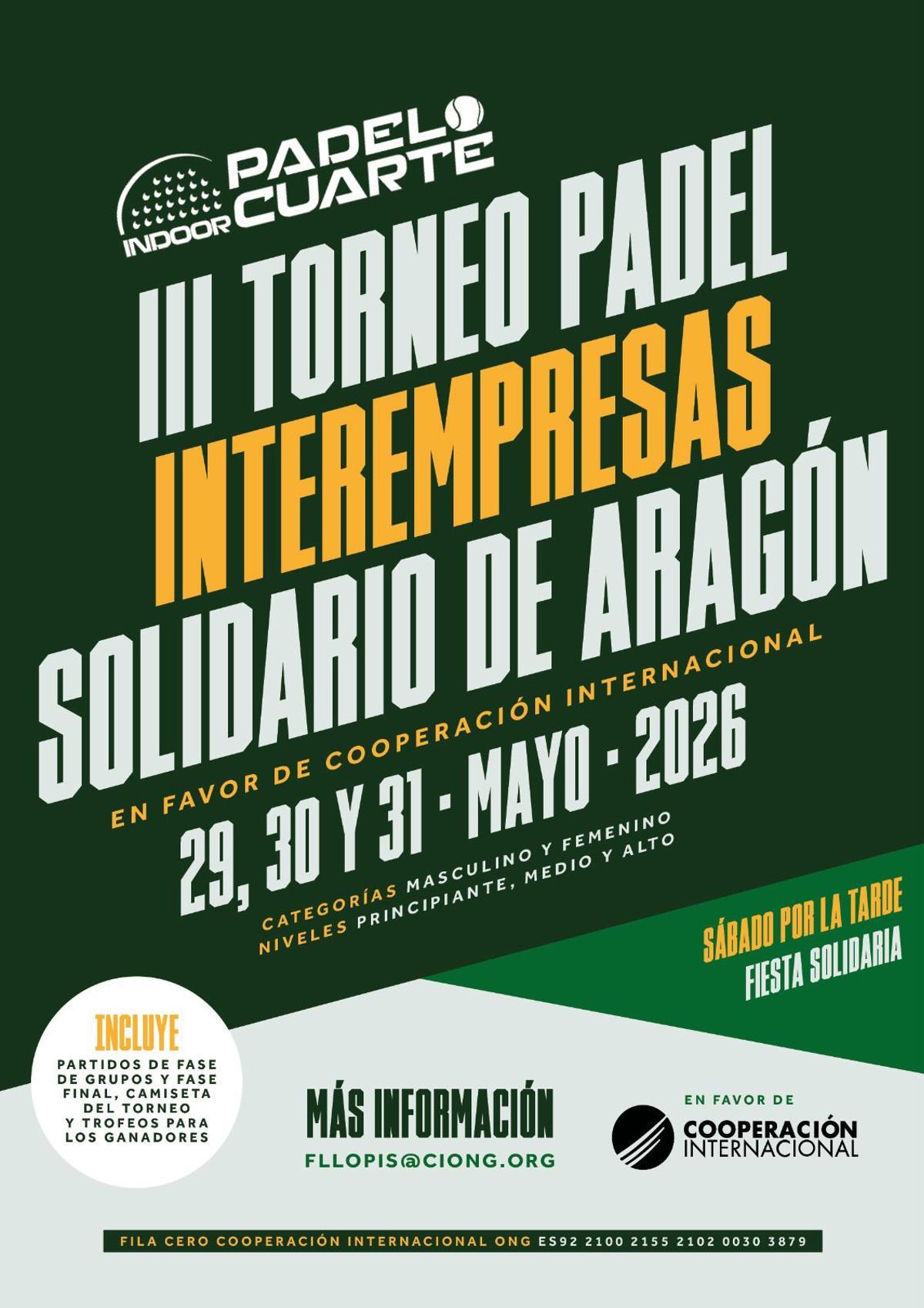 Cartel oficial del III Torneo Interempresas de Pádel solidario de Aragón.
