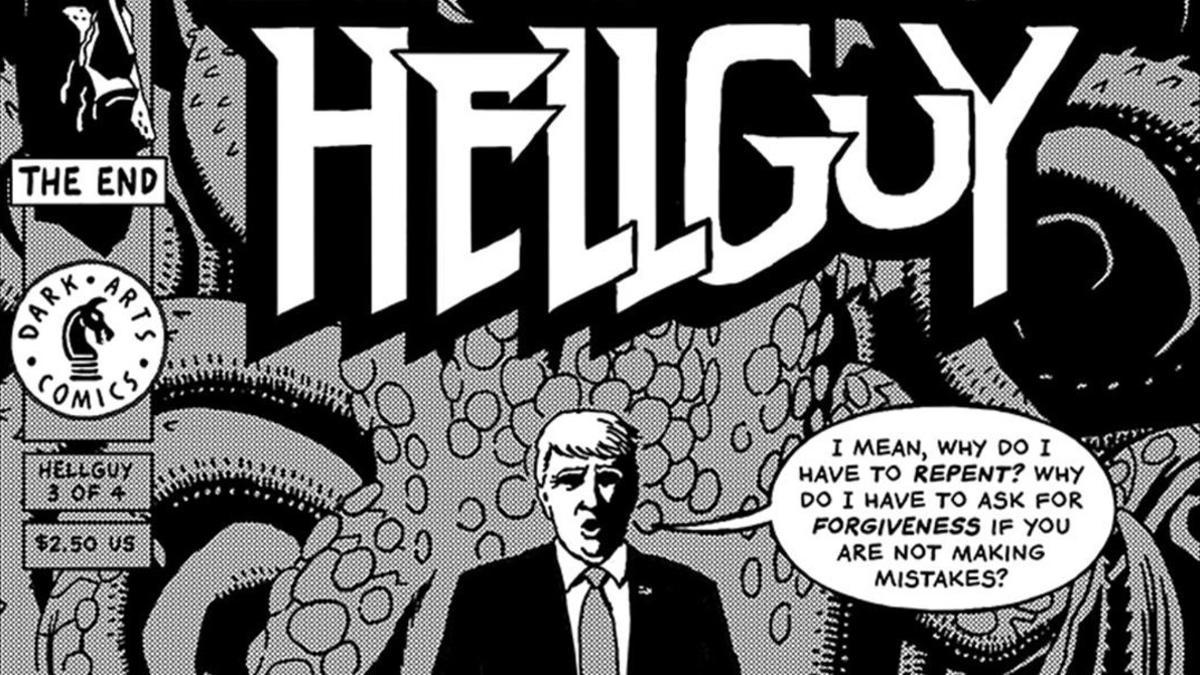 Portada de R. Sikoryak sobre Trump emulando a 'Hellboy'.