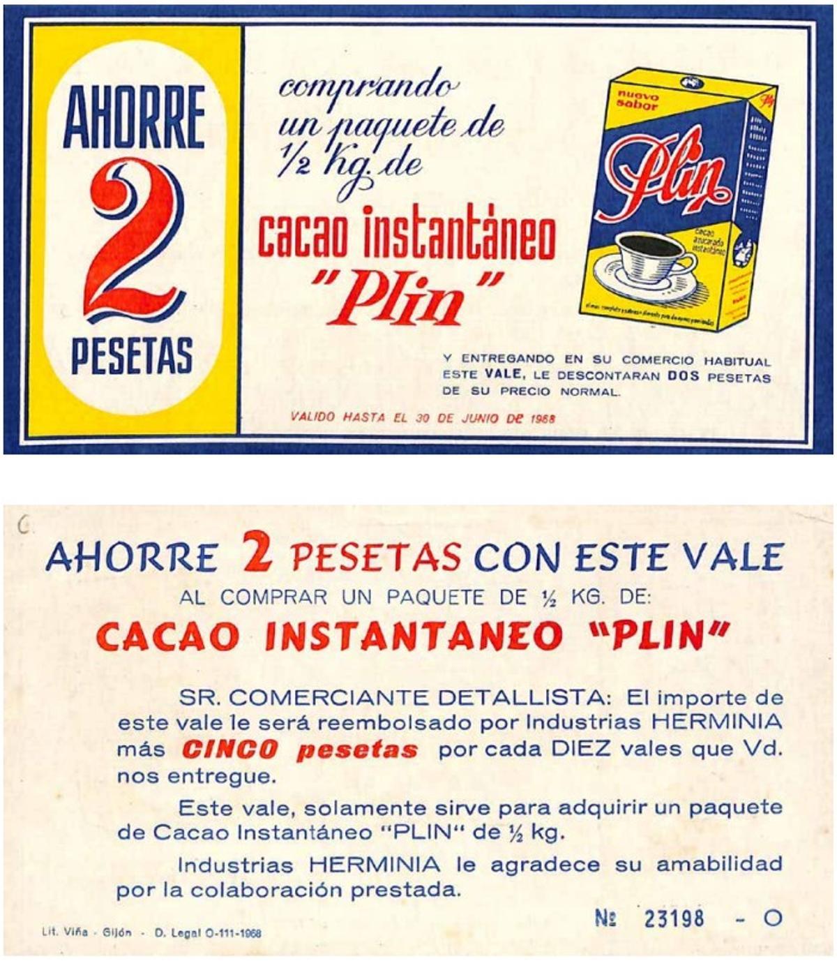 Vales de descuento de cacao instantáneo Plin