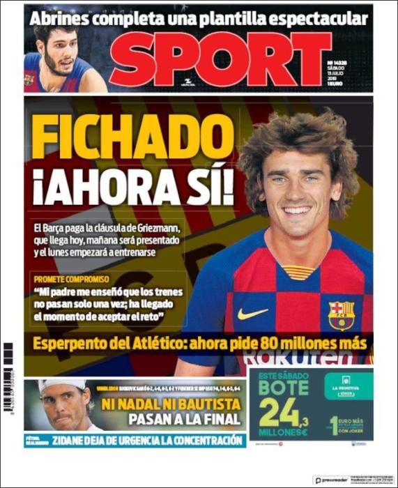 Portada SPORT sábado 13 julio 2019