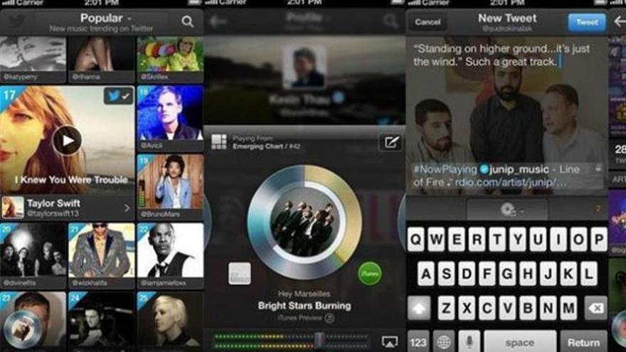 La aplicación Twitter Music
