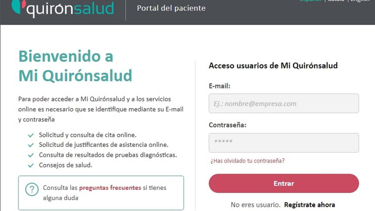 Acceso al portal &#039;Mi Quirónsalud&#039;.