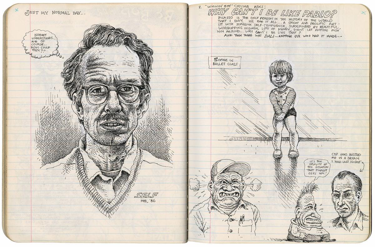 Páginas de los cuadernos de bocetos de Robert Crumb, fechadas en 1986