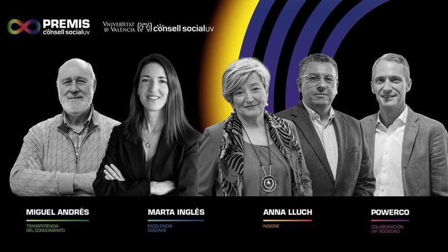 La doctora Anna Lluch, PowerCo, y los investigadores Miguel V. Andrés y Marta Inglés, premiados por el Consell Social de la UV