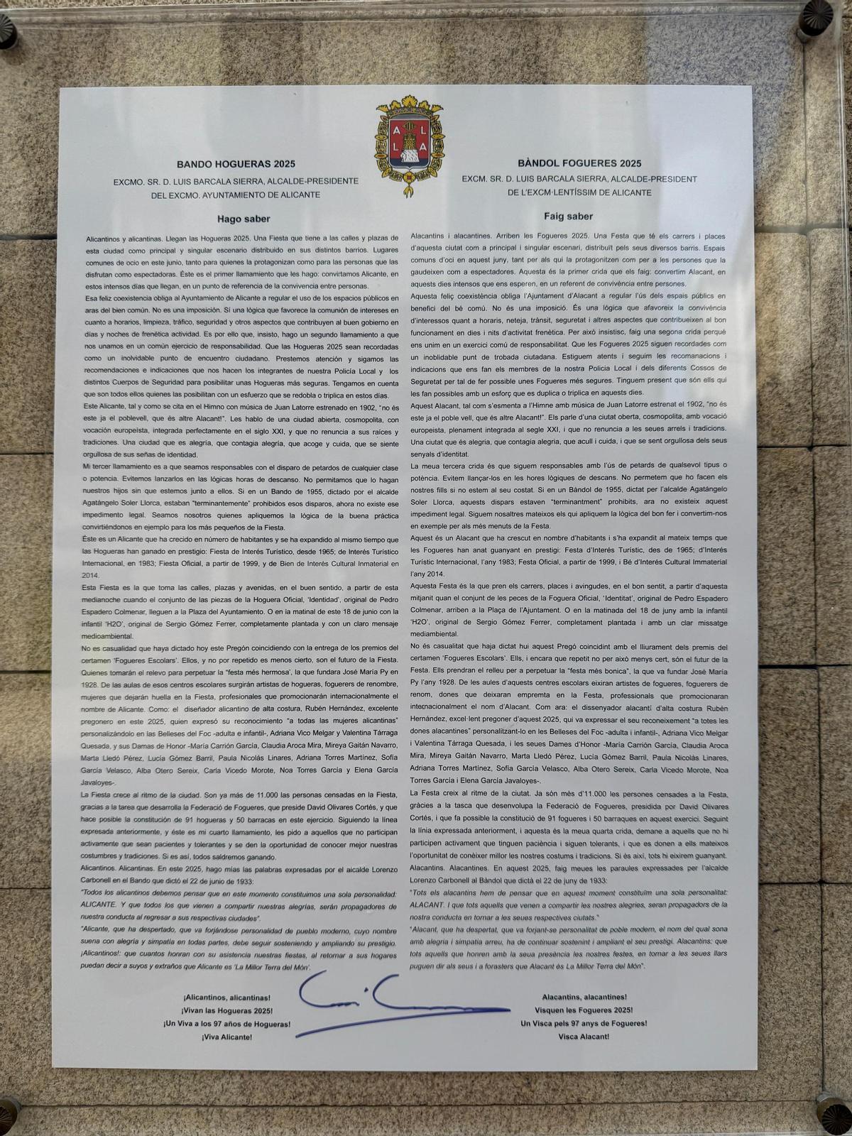 El bando de Barcala para las Hogueras 2025