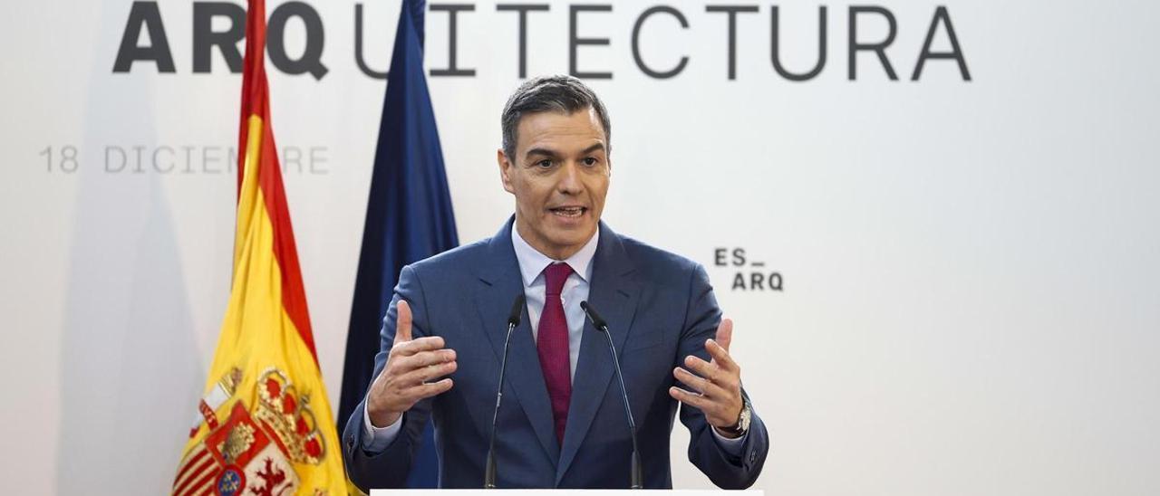 El presidente del Gobierno, Pedro Sánchez, este lunes en la inauguración de la Casa de la Arquitectura en Madrid.