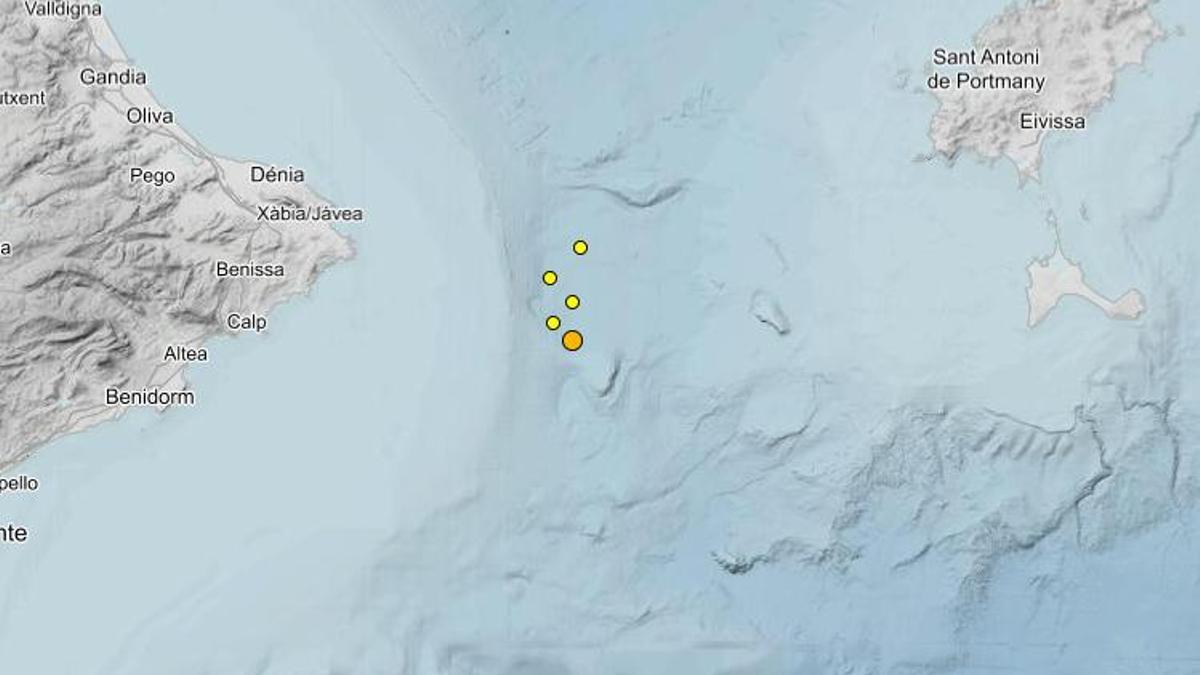 Los puntos donde se han localizado los seísmos
