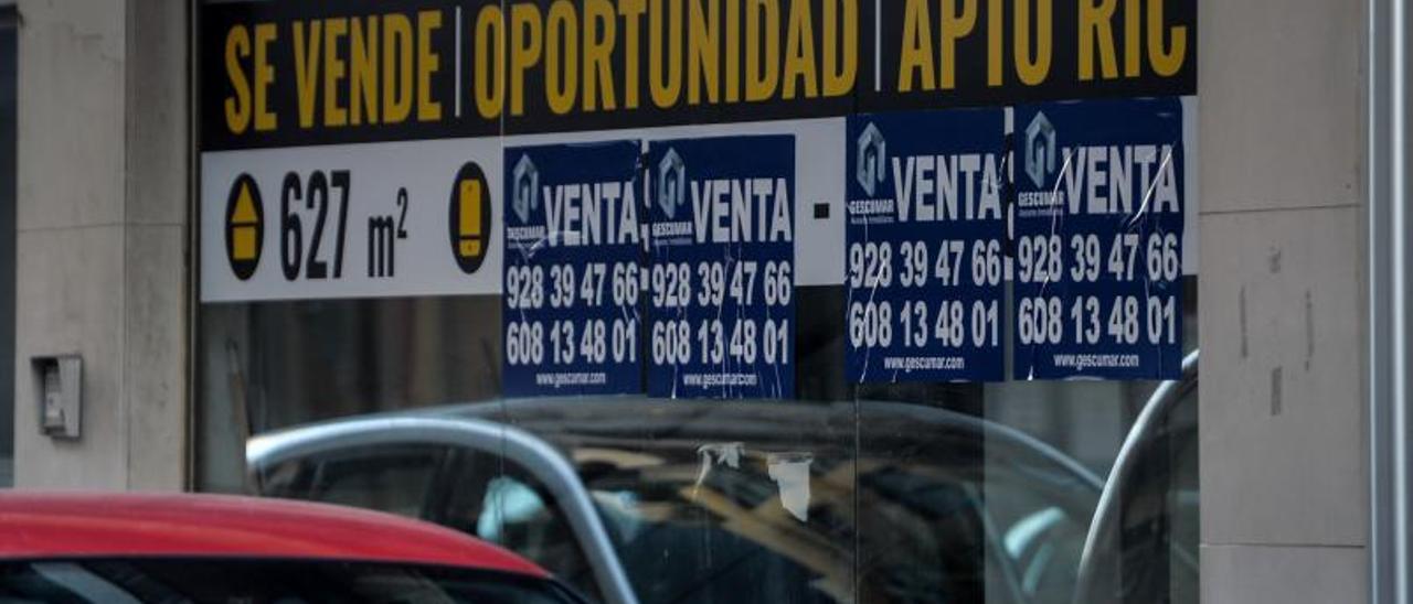 El escaparate de una inmobiliaria con anuncios de edificios válidos para la Reserva para Inversiones en Canarias. | | JOSÉ CARLOS GUERRA