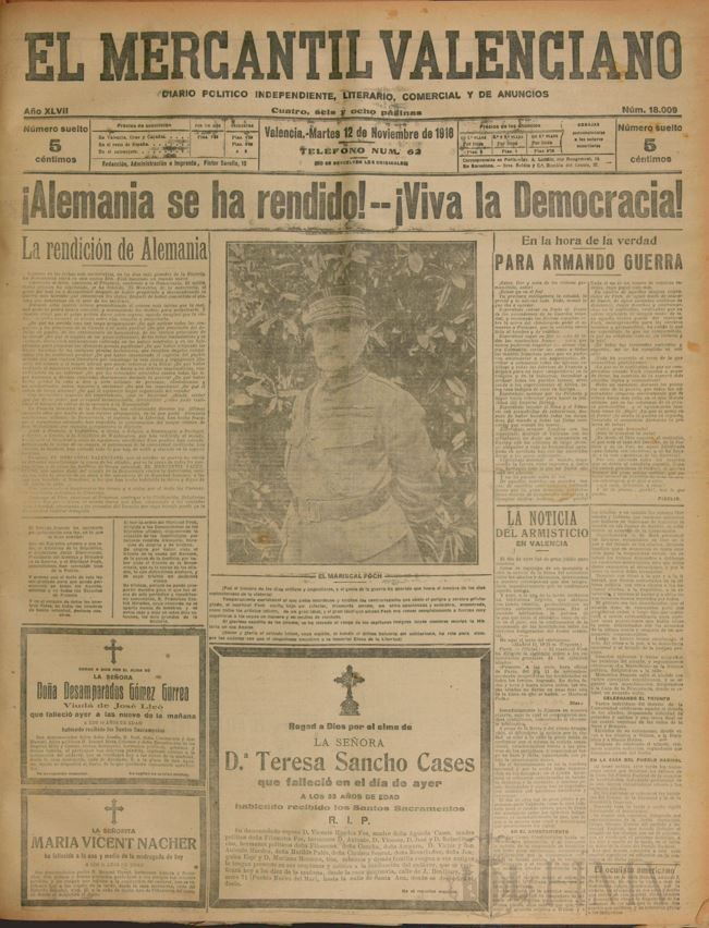 Portada del 12 de noviembre de 1918 para anunciar la rendición de Alemania en la Primera Guerra Mundial.