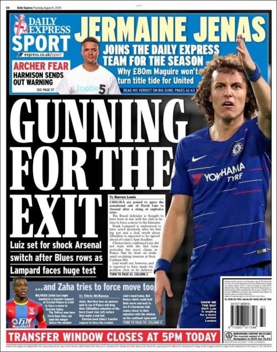 Portada Daily Express Sports  8 de Agosto de 2019