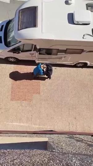 Un abrazo de una ladrona a un anciano en Torrevieja, en febrero pasado