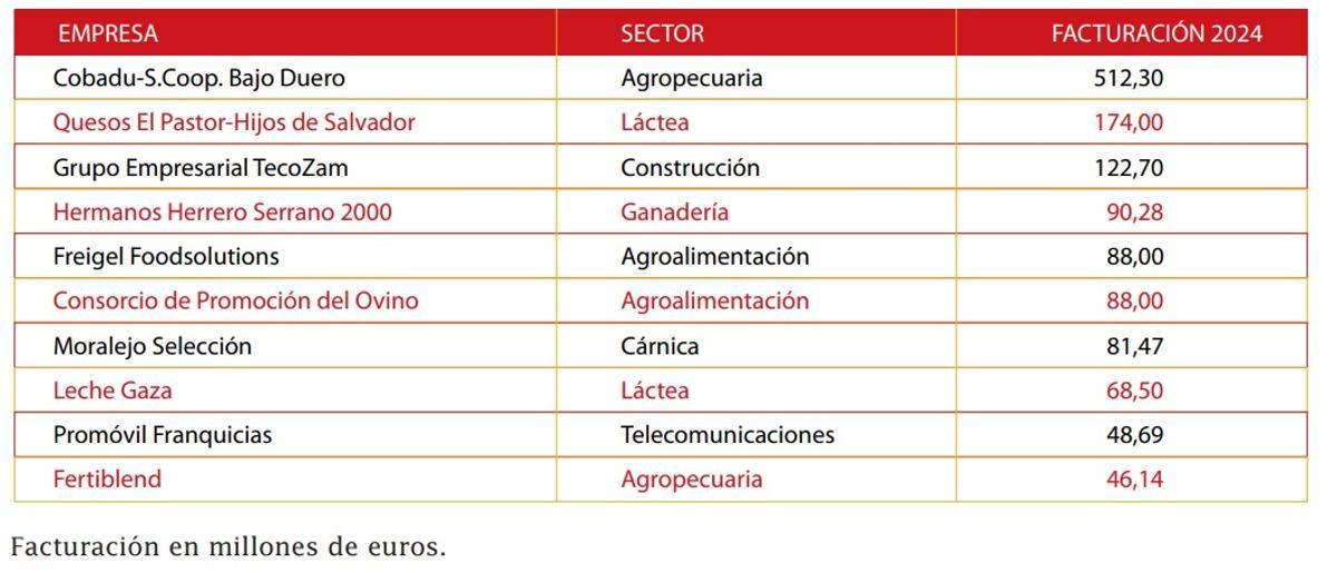 Ránking de las diez principale empresas de Zamora.