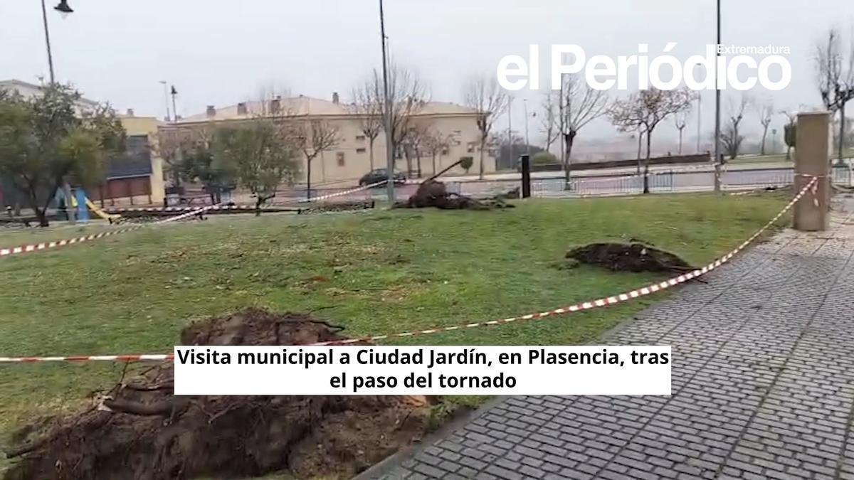Vídeo | El Auyuntamiento de Plasencia revisa los daños del tornado en Ciudad Jardín