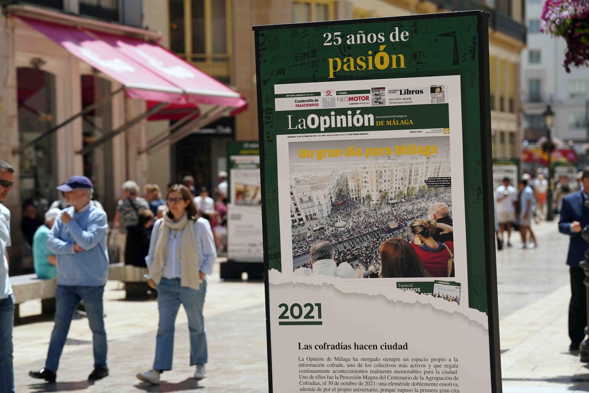 Exposición en la calle Larios de los 25 años de La Opinión de Málaga.
