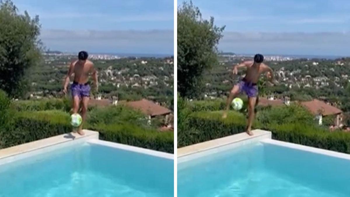 Riqui Puig se luce en el borde de su piscina con uno milimétricos toques