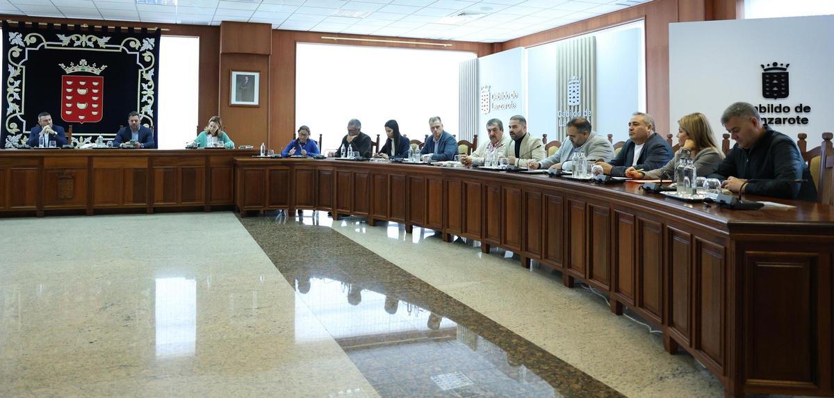 El grupo de gobierno del Cabildo de Lanzarote, en un pleno.