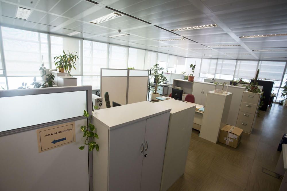 Una de  las plantas de la Torre donde trabajan los funcionarios. La reubicación de los muebles antiguos se ha hecho sin seguir un plan previo para optimizar el uso del espacio.