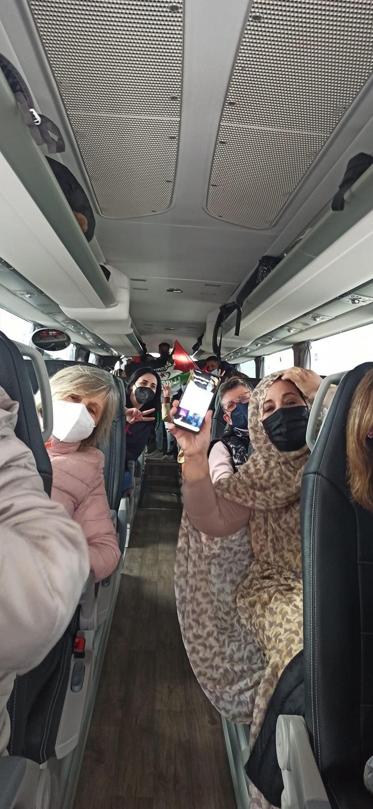 Interior del autobús que ha partido hoy desde Castellón con destino Madrid.