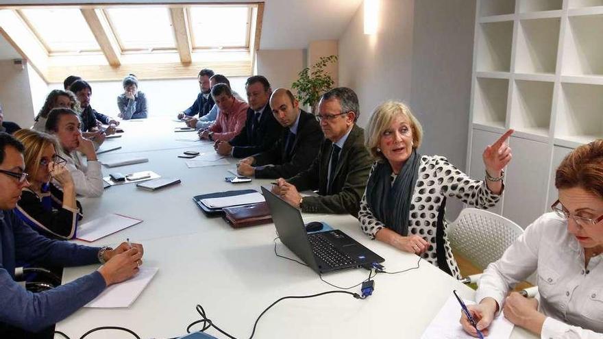 Elena Marañón, señalando con el dedo y al lado de Manuel Gutiérrez, durante la reunión de ayer.