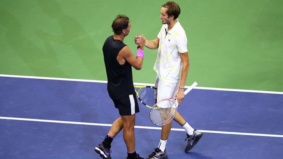 Nadal y Medvedev, durante la final en Nueva York