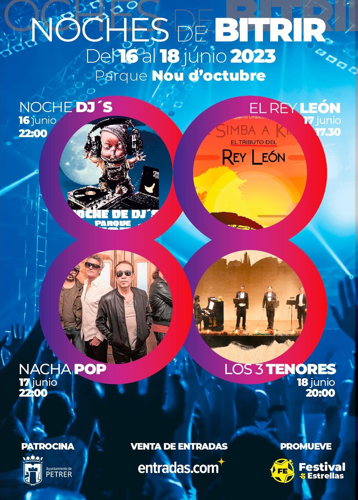Cartel del festival de música Noches de Bitrir, Petrer.