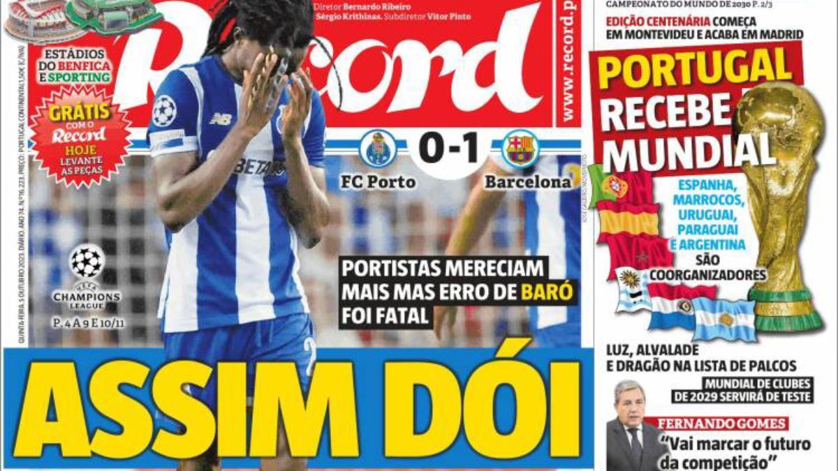 Portada del diario portugués Record