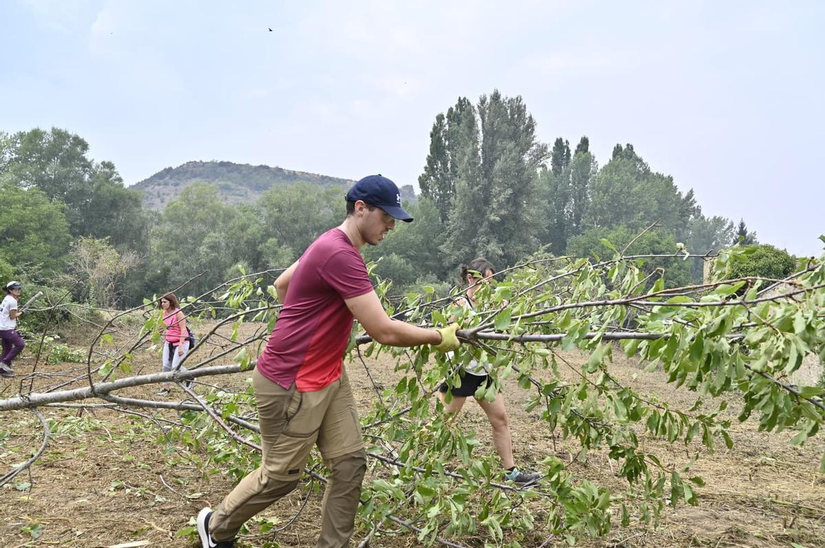 Voluntarios de Baros y Navasa haciendo labores de desbroce para defender sus pueblos