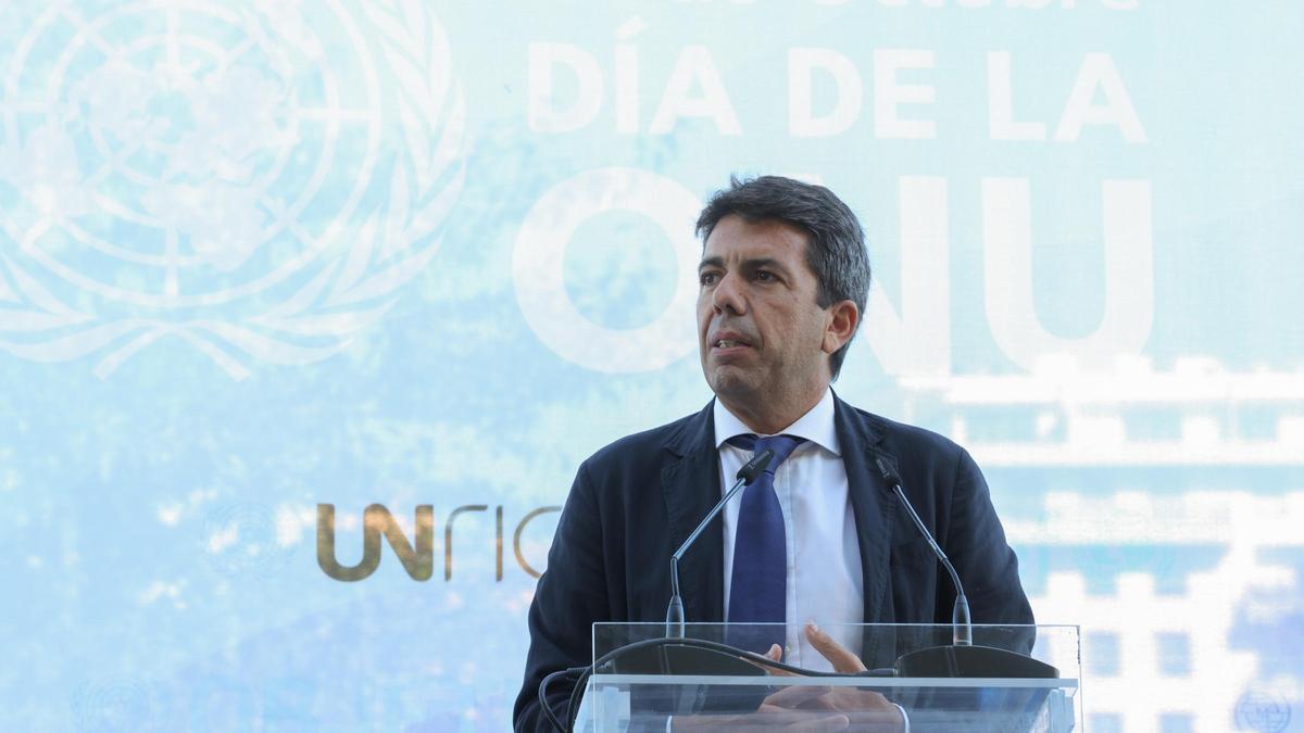 El president de la Generalitat, Carlos Mazón, este martes en la celebración del día de la ONU