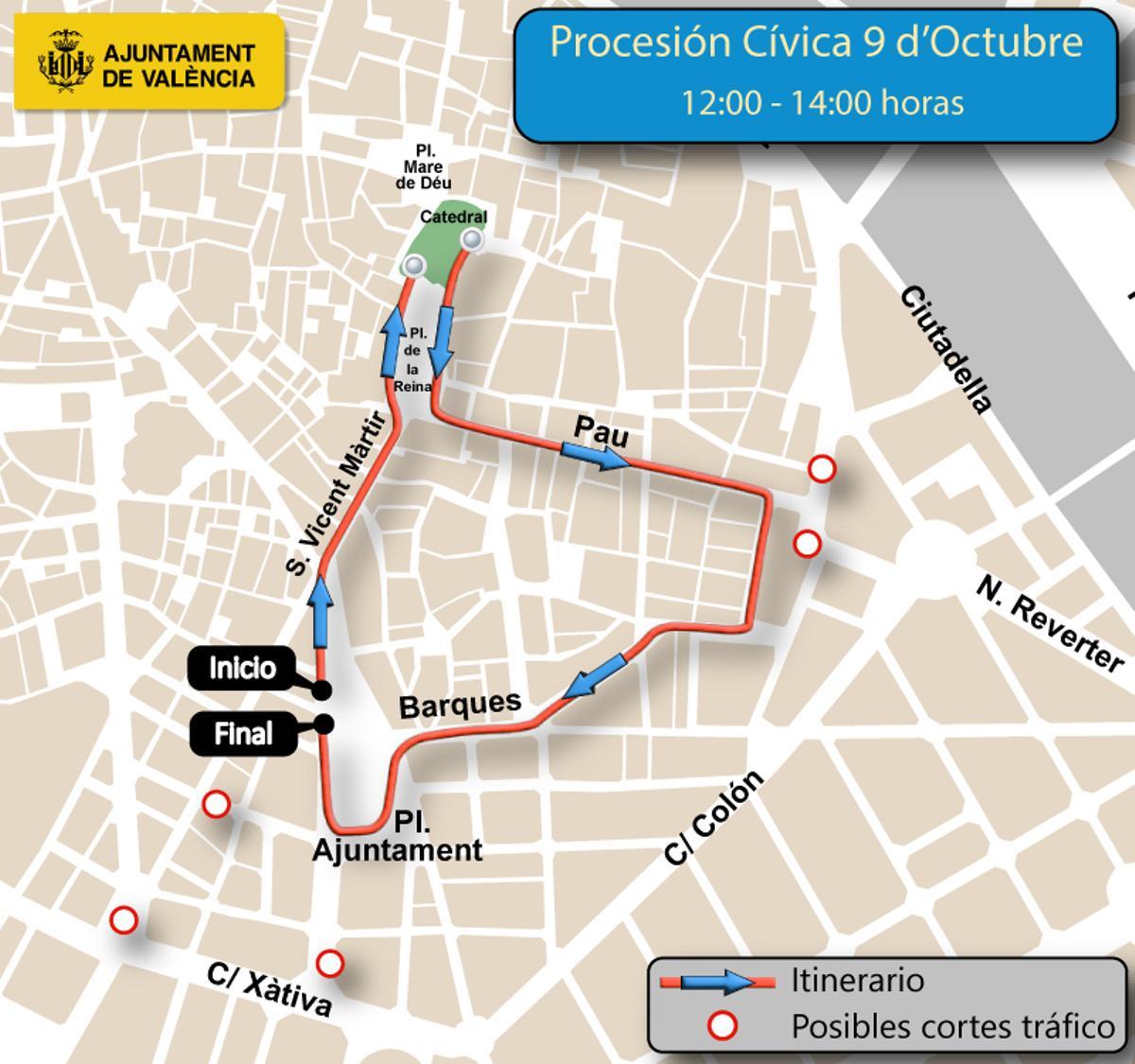 Cortes de tráfico para la Procesión Cívica.