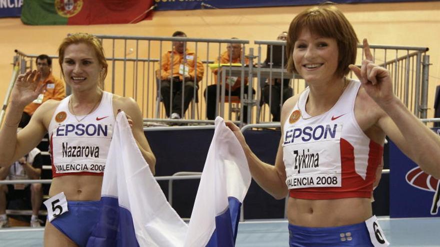 Las atletas rusas Natalia Nazarova y Olesya Zinka.