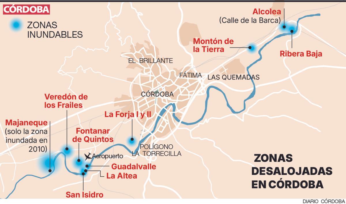 Zonas desalojadas en Córdoba.