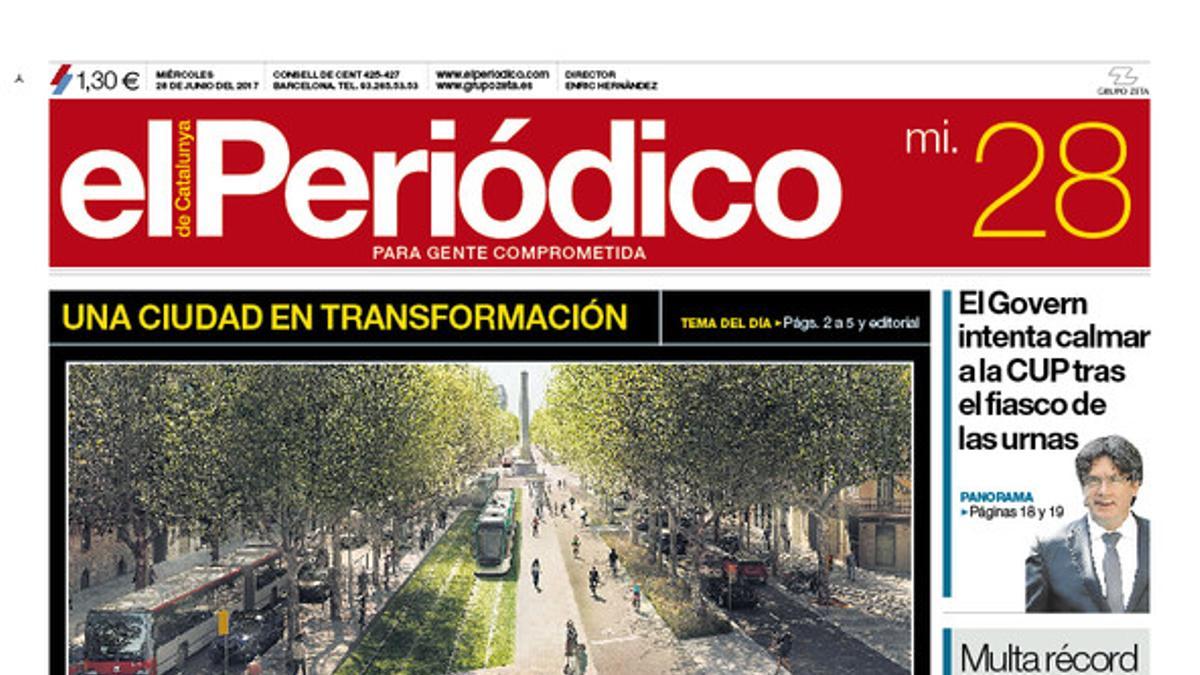 La portada de EL PERIÓDICO del 28 de junio del 2017.