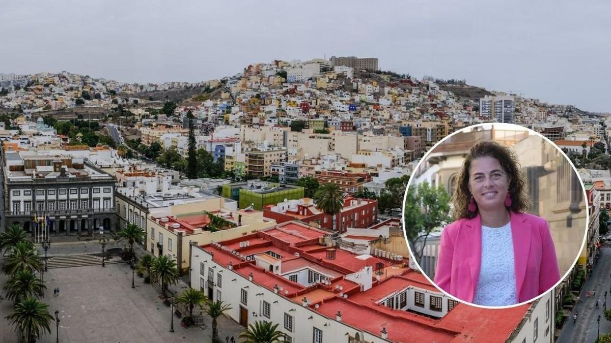 Vista panorámica de los Riscos; en la miniatura, la concejala municipal Gemma Martínez Soliño