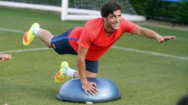 Sergi Roberto, en un entrenamiento de esta pretemporada en Sant Joan Despí.