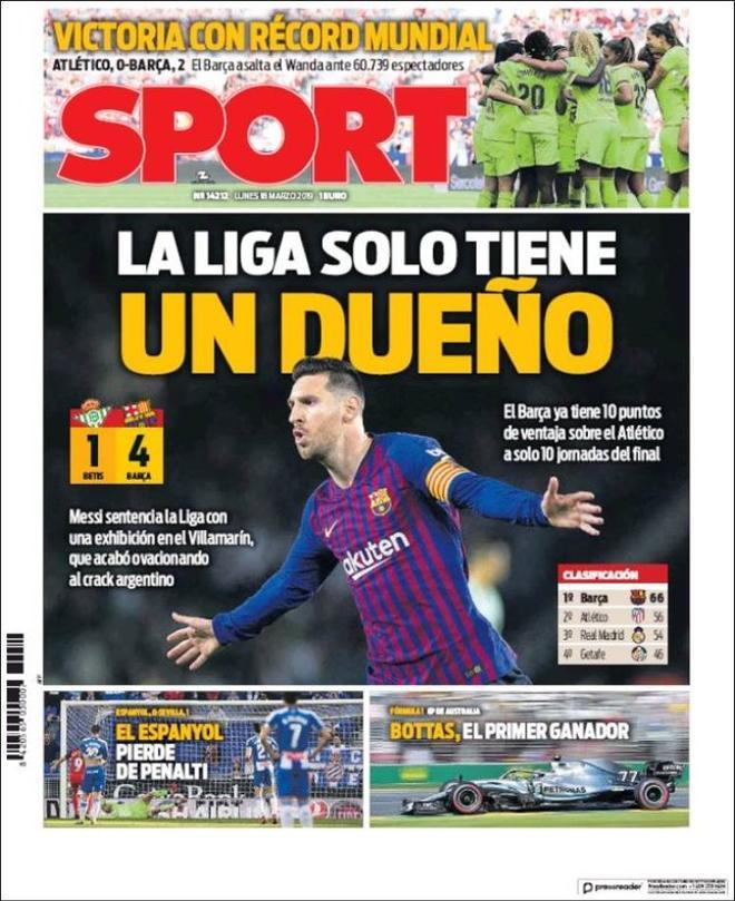 Portada de SPORT del 18 de marzo