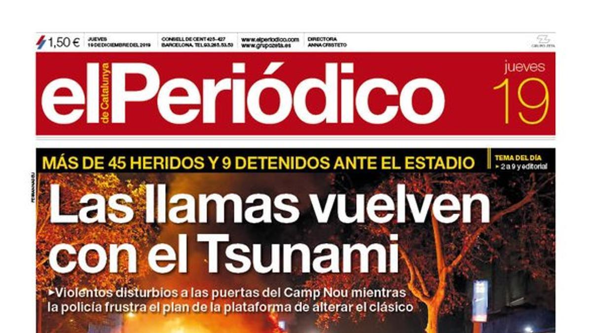 La portada de EL PERIÓDICO del 19 de diciembre del 2019