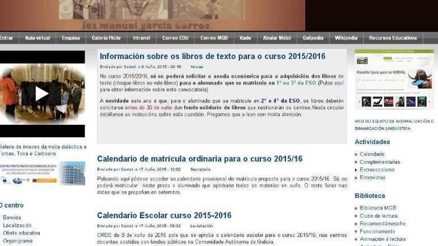 Imagen actual de la página web del IES Manuel García Barros.