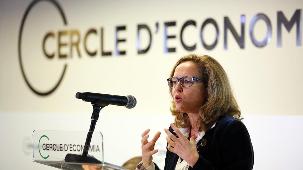 Conferencia de la vicepresidenta tercera del Gobierno y ministra de Asuntos Económicos, Nadia Calviño, en el Cercle d'Economia.