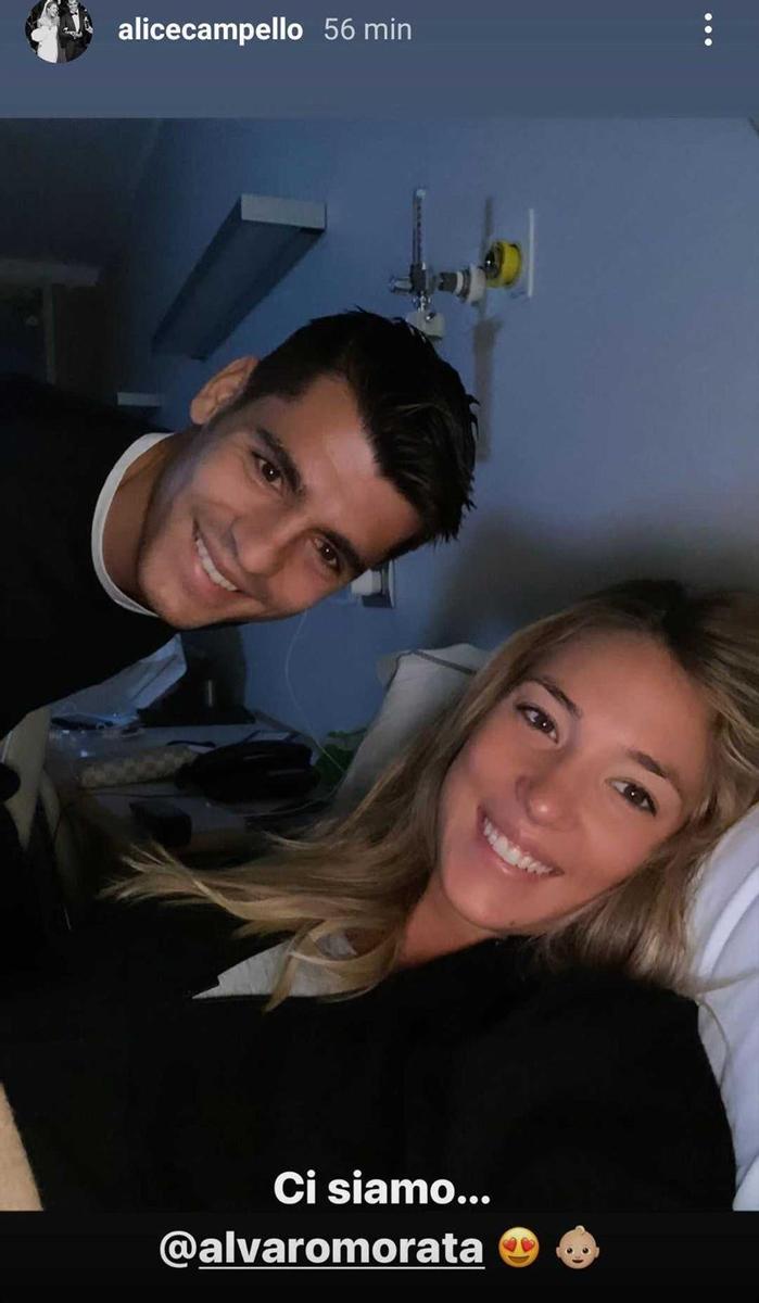 Alice Campello y Álvaro Morata en el hospital