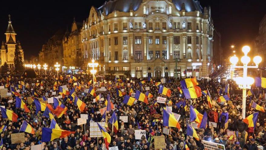 Protestas contra el Gobierno rumano en Timisoara.