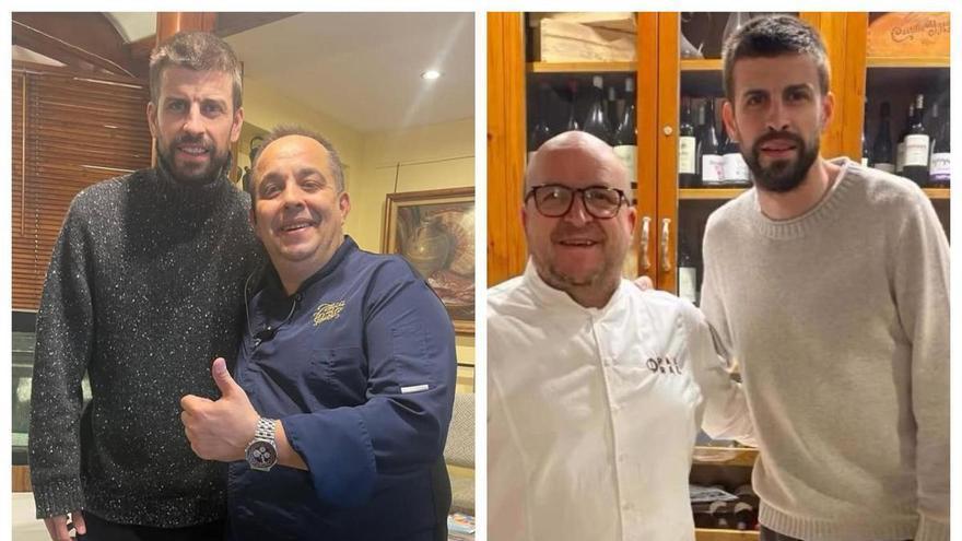 Piqué, en su visita a Tasca del Puerto (i) y Pairal (d), este fin de semana.