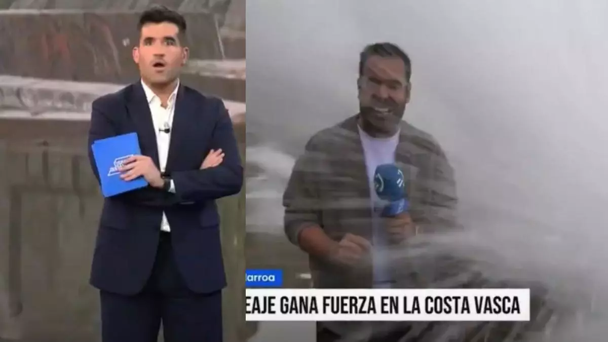 Susto en directo: una ola engulle a un reportero de ETB2 mientras informaba en pleno temporal