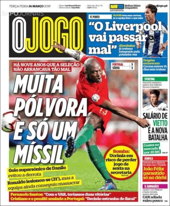 Portada O JOGO martes 26 de marzo de 2019