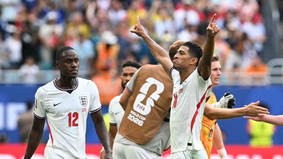 Jude Bellingham celebrates after winning the 2026 World Cup football tournament third-place match.