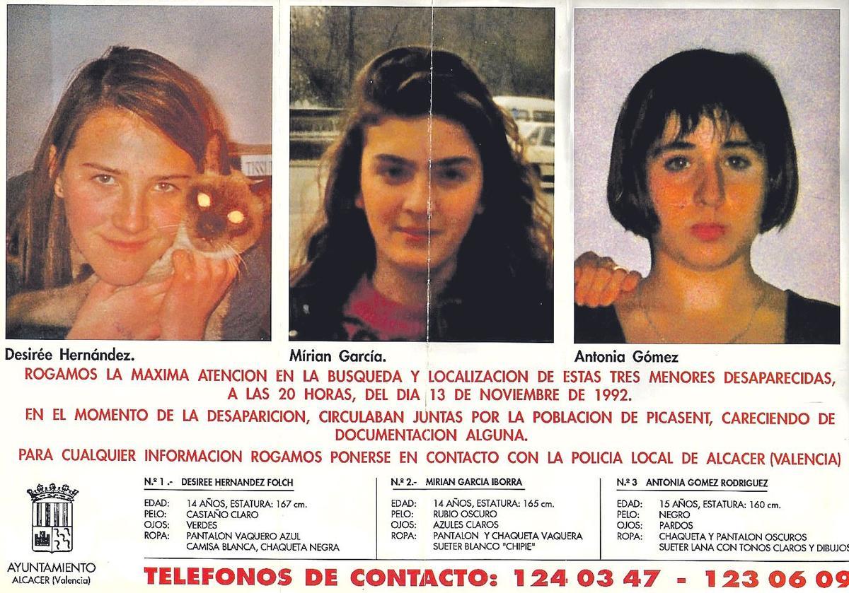 Cartel de búsqueda de Toñi, Miriam y Desirée.
