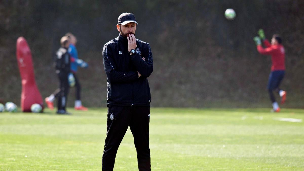 Pablo Machín, durant un entrenament del seu any amb el Girona a Primera Divisió.
