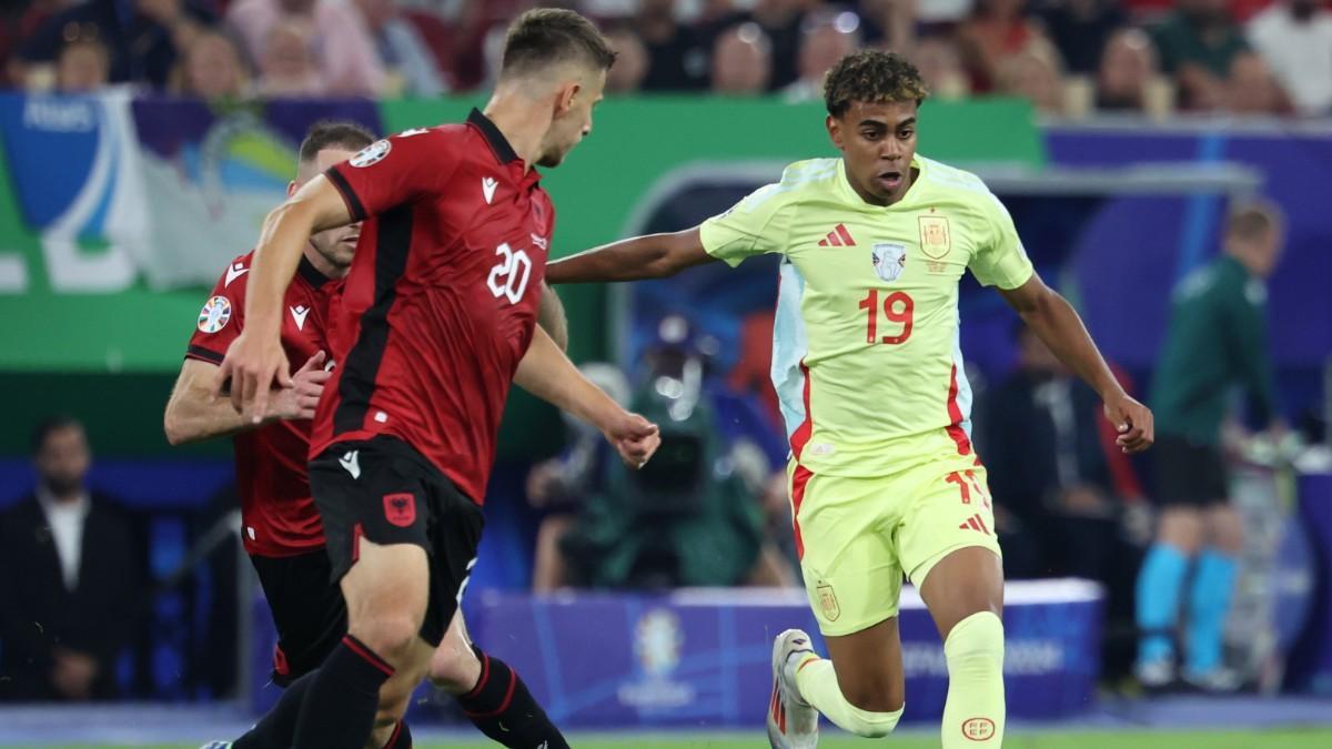 Lamine Yamal, durante el partido ante Albania de la fase de grupos de la Eurocopa