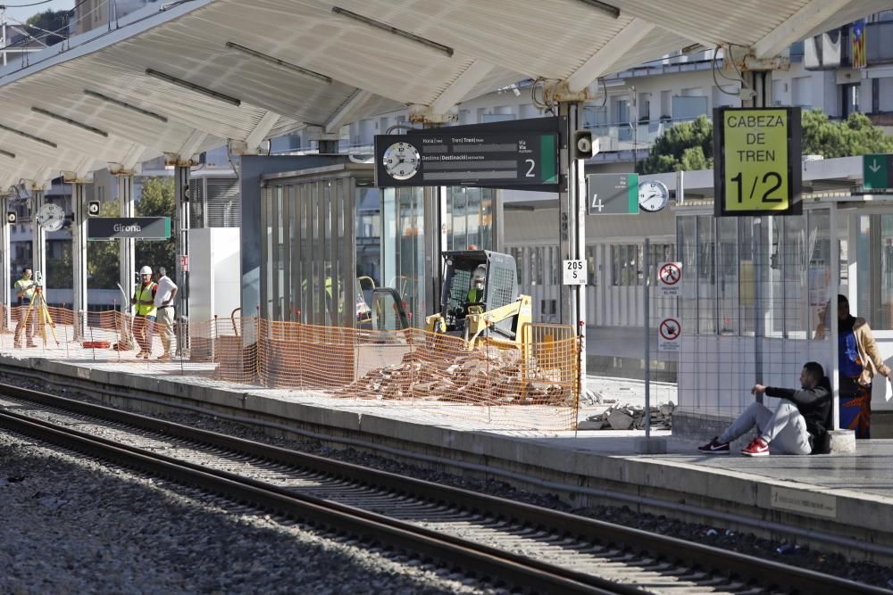 Obres a les andanes de l'estació de Renfe i al parc Central